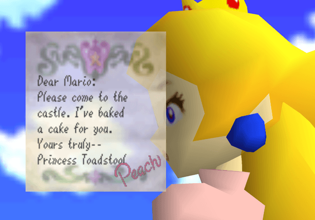 Peach from Super Mario 64 ("Dear Mario...")