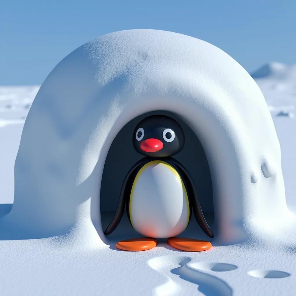 pingu is inside a igloo