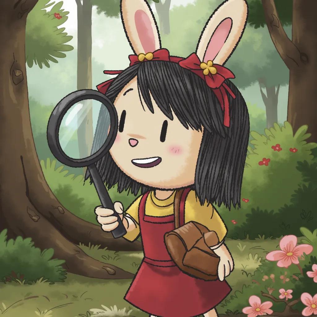 Elinor Rabbit holding a magnifying glass