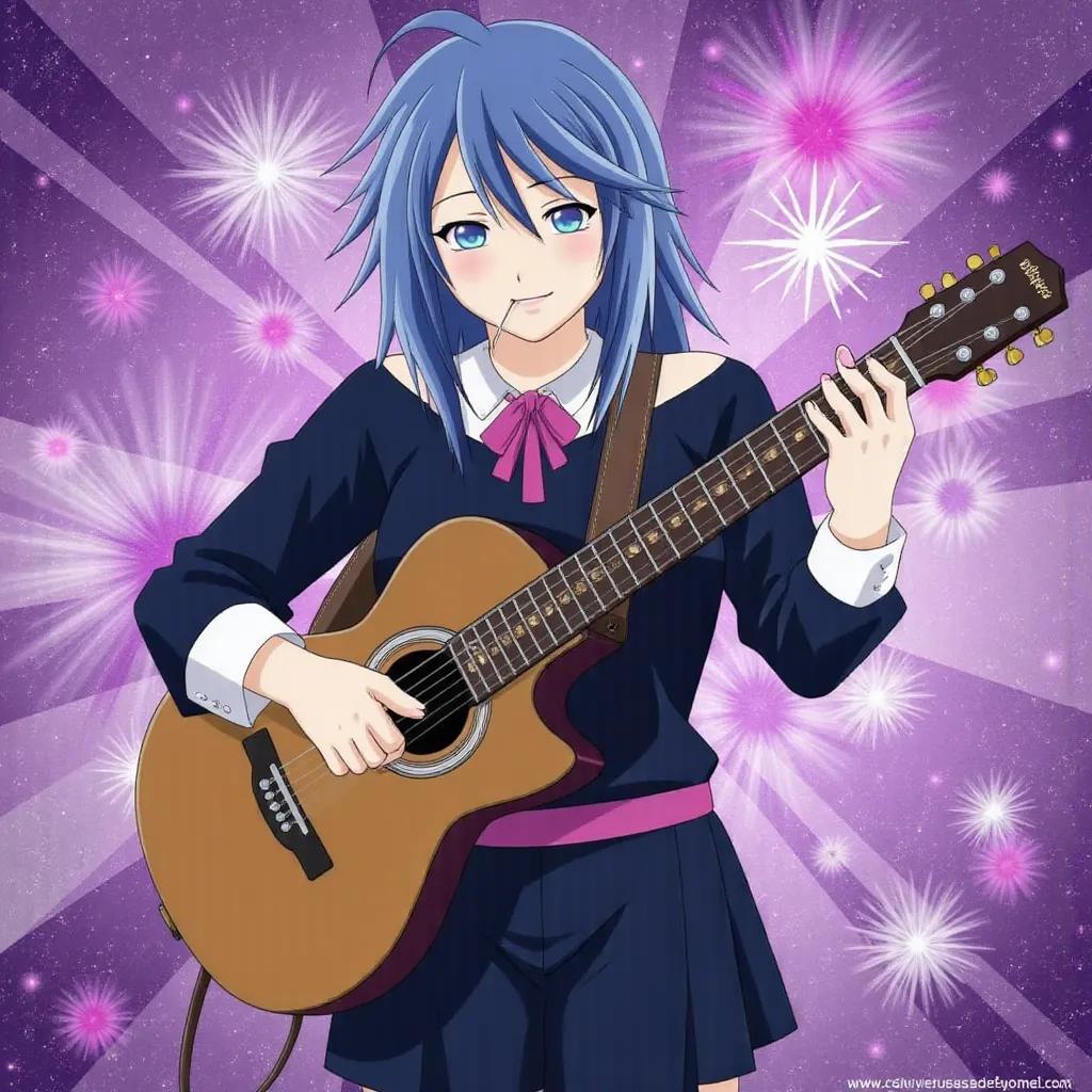 Mizore playing guitar with the  title my heart will go on 