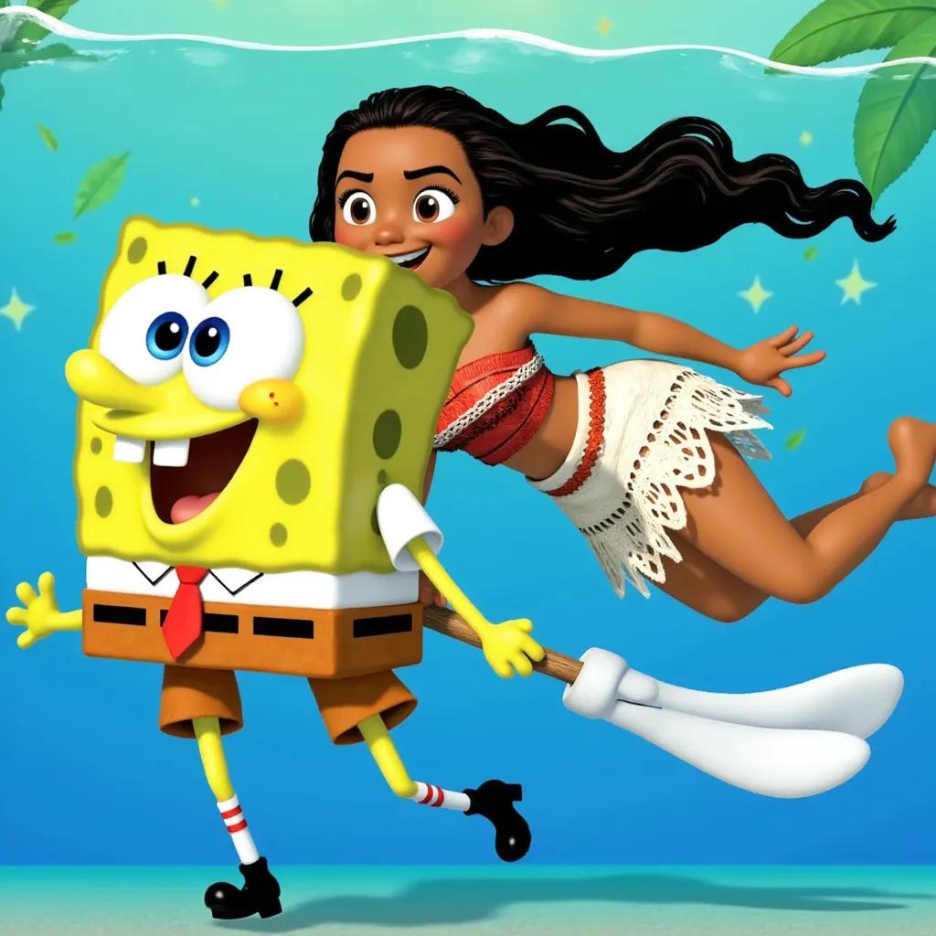 SpongeBob & Moana swimming