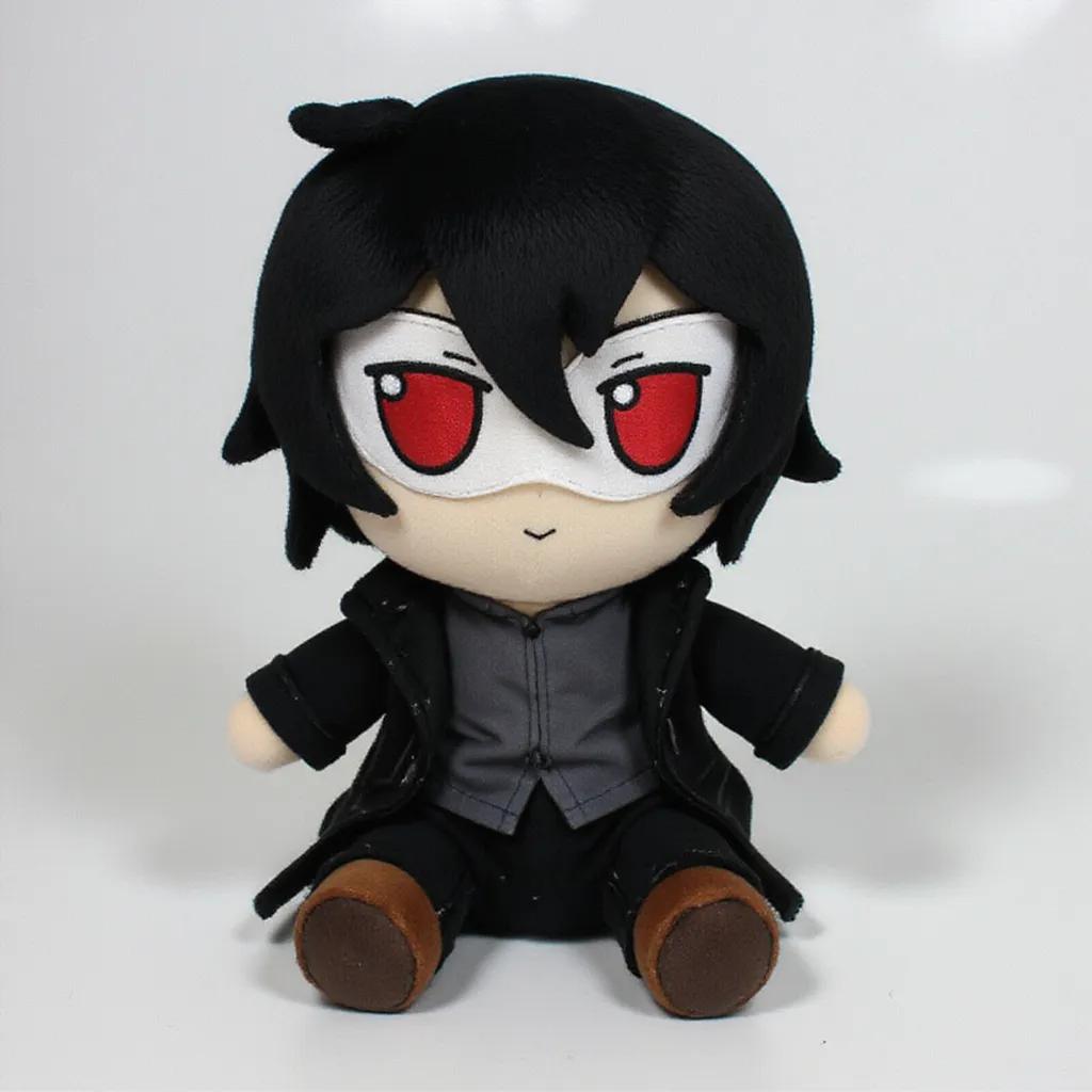 Fumo plush doll‚ Ren Amamiya‚ black hair‚ red eye‚ black long jacket‚ black shirt‚ black pants‚ white mask eye‚ pure dark brown shoe‚