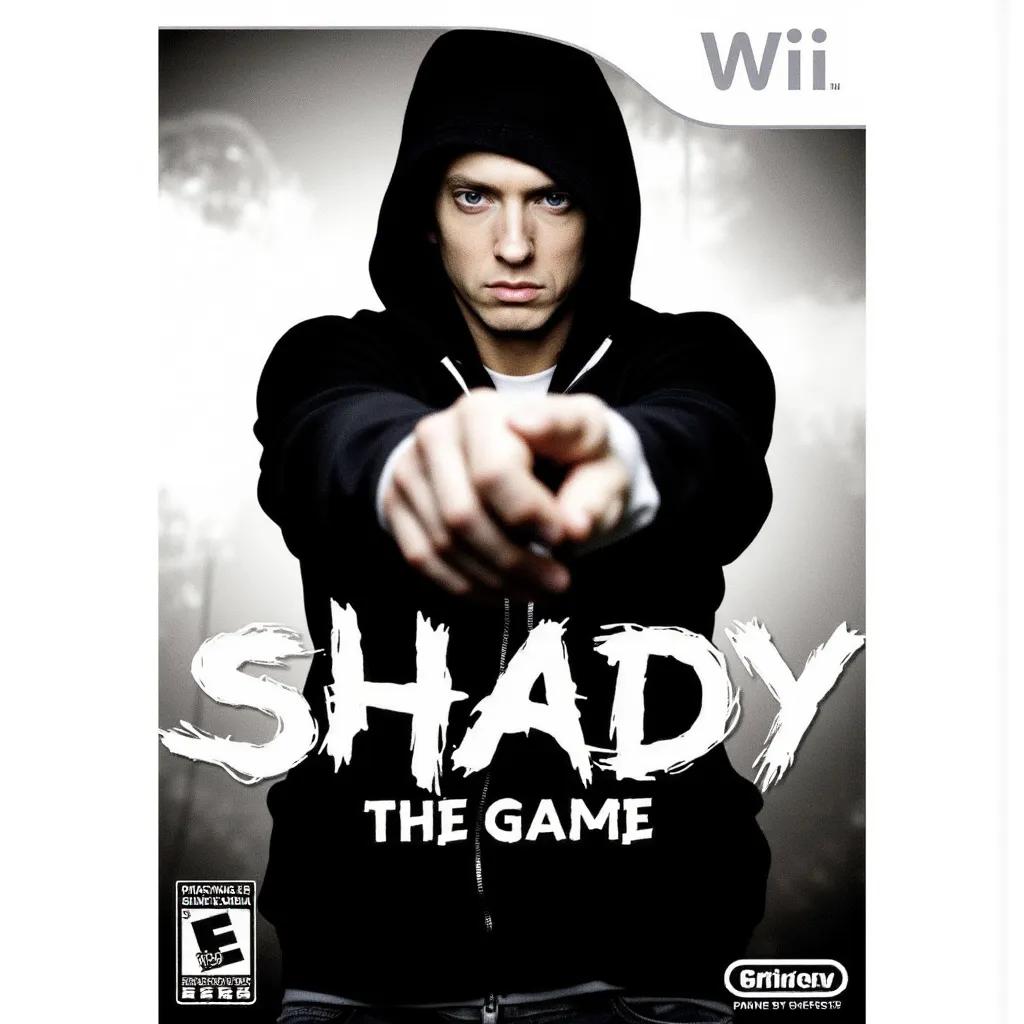 The cover art for the Nintendo Wii game about Eminem looking at the camera and the title “SHADY THE GAME”