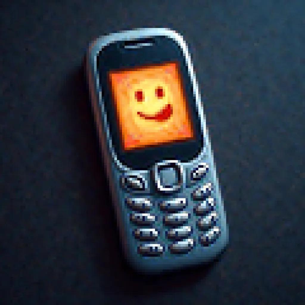 dramatic MSN Messenger blurry emoticon icon, retro computer graphics, detailed pixelation of a NOKIA 3310