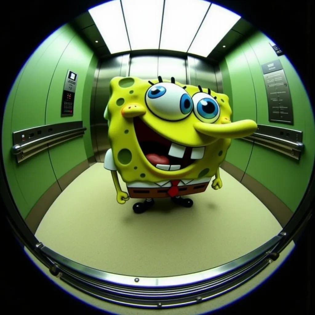 Spongebob  fisheye, elevator background, pfp 